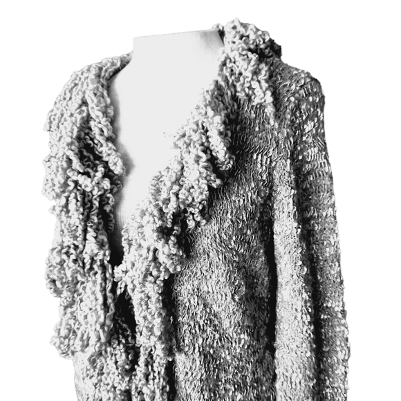 Sioni Wool Blend Fring and Lace Open Front Cardigan - Picture 5 of 6